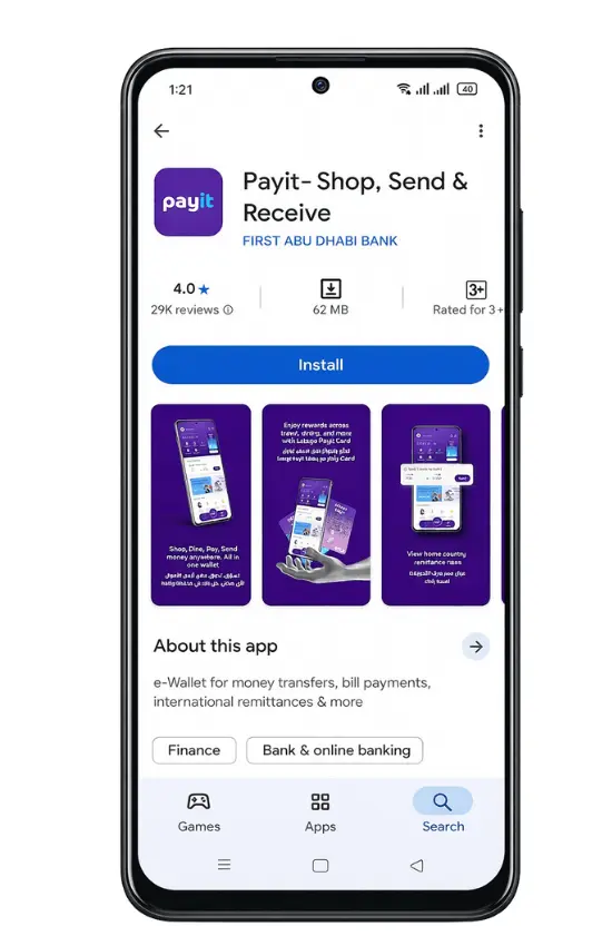 Install Payit Wallet from Google playstore